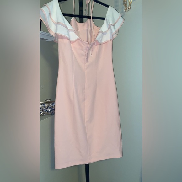 La Pateau Women's Mini Dress with Ruffled Sleeves - White & Pink - Picture 5 of 7